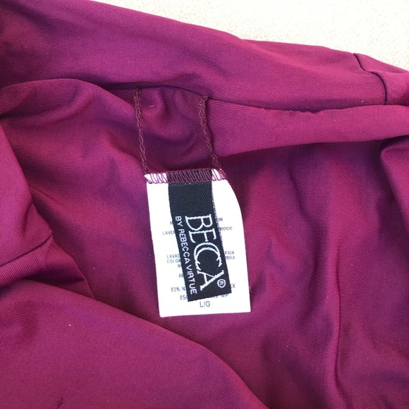 BECCA Ruched Vintage Cut High Waist Bikini Bottom Purple Burgundy Size LG - Picture 7 of 11